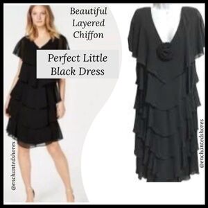 Little Black Cocktail Dress Layered Chiffon Elegant Romantic Flowy Patra Size 14